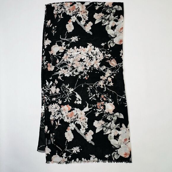 Floral Scarf JANE & BERRY 37" By 37" Black Pink Gray Polyester NEW - Picture 2 of 9